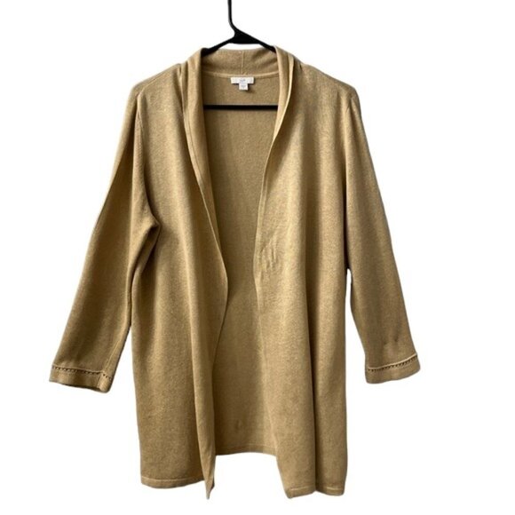 NWOT J. Jill Women's Beige Open Front Long Cardigan Linen Blend Small - Picture 1 of 10